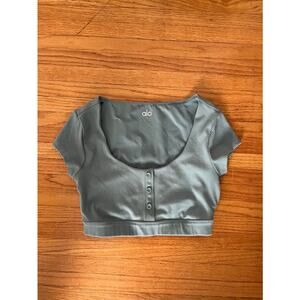 Alo Yoga Blissful Henley Bra Top in Teal